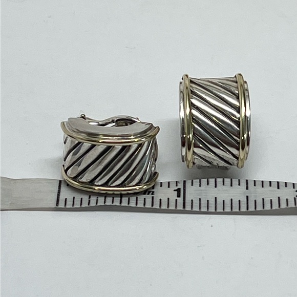 David Yurman Cigar Band Earrings 925/14K Gold - Picture 9 of 9